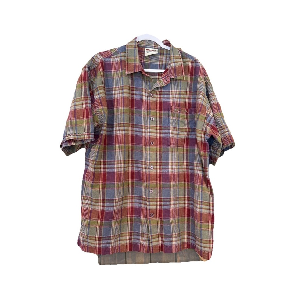Platinum FUBU Shirt Mens Blue Plaid Linen Cotton Button Up Casual Preppy Hipster